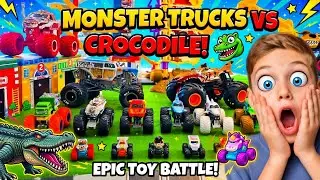 MONSTER TRUCKS Jump Over HUNGRY ALLIGATOR PIT!! Who Will Get Eaten?!