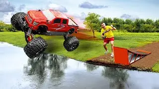 WIRD DAS SCHNELLE RC-AUTO &Uuml;BER DEN FLUSS SPRINGEN?