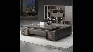 Luxury Gray L-Shaped Executive Desk with Multimedia Cable Box #zimasya #office #desk #boss