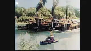 Antique steamboats on the Sacramento River in 1928 A.I. Enhanced & Colorized