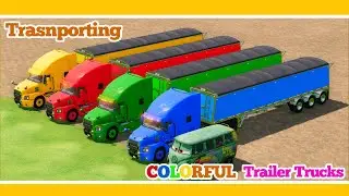Transporting Colorful Construction Vehicles With Colorful Flatbed Trailer Trucks - FS 22 #20
