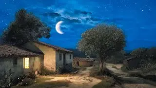 Peaceful Countryside Night with Soft Piano and Crickets for Deep Sleep Stress Relief Ambience