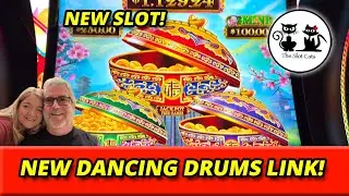 WINNING ON THE NEW DANCING DRUMS LINK! ALL THREE POT BONUSES! #theslotcats