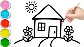 Cute House Flowers Sun Drawing Painting Colouring for kids, Toddlers Easy step by step Drawing...