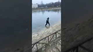 DANGEROUS SLIDING on ice surface . Can break at any time #viralvideo #shorts
