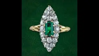Antique Victorian Emerald Diamond Navette Cluster Ring 0.50ct Emerald