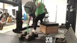 3rd week of doubled monster mini band rackable cambered bar squats for 2's! DE lower body training.