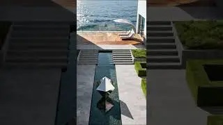 Modern Coastal Villa: Reflecting Pool, Pyramid Sculpture & Ocean Views