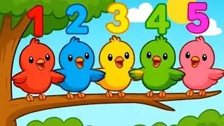 5 Little Birds Counting Song💚🦜| Learn Numbers & Colors for Kids 👧🤍| HappyTones🐥