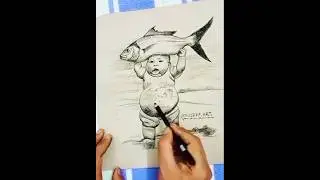 &ldquo;Cute Baby Sketch with Fish on Head 🐟✨&rdquo; shorts drawing easy
