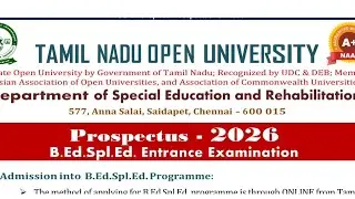 B.Ed SPECIAL EDUCATION ADMISSION NOTIFICATION 2026: TNOU / ELIGIBILITY / COURSES