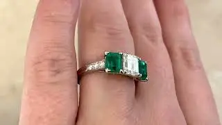 Tiffany & Co. Three Stone Diamond and Emerald Ring - hand video -