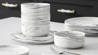 MALACASA Plates and Bowls Sets, 12 Pieces Porcelain Dinnerware Sets Dishware Sets