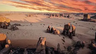 Chad, drone flying over desert lanscape