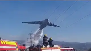 De Cerca, Avi&oacute;n Ruso Ilyushin Il-76 en Incendio Forestal Quilpu&eacute; Chile.