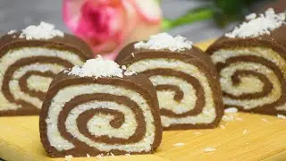 БЕЗ ВЫПЕЧКИ К ЧАЮ ЗА 5 МИНУТ! ШОКОЛАДНЫЙ РУЛЕТ С КОКОСОМ