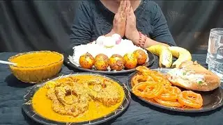 ASMR Eating Rice, Fish Shorshe Posto Curry, Egg Masala Fry, Creamy Fruit Bread & Jelebis