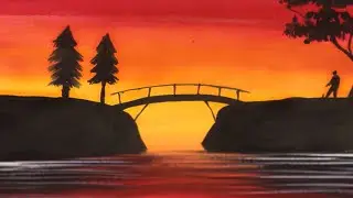 Paint a Dreamy Red Sky on a Riverside Bridge || Twilight Moment Tutorial || CanvasMind