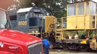 CSX Rail Train Interrupts Parade!  Dangerous Railroad Crossings!  Fire Truck Blows Horn At Train!
