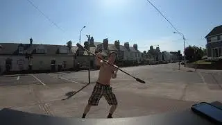 Free style contact staff on the side of the road