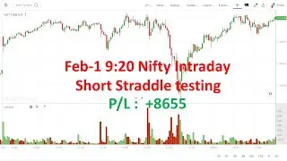Day 2 | Feb-1 Budget day | Nifty Intraday Short Straddle testing| Profit: 8655 | 17500 Straddle|