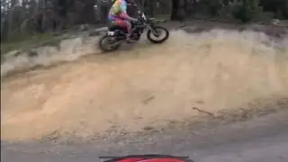 Jed Cornthwaite doing a wallride on a dirt bike at Neerim South