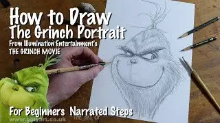 How to Draw the Grinch Portrait from the Illumination 2018 Film voiced by Benedict Cumberbatch