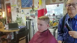 Medium, tapered haircut