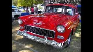 Classic cars and trucks painted red
