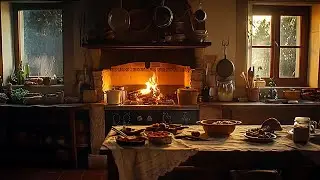 Cozy Medieval Kitchen ❄️ | Crackling Fireplace and a boiling water | Medieval Winter Kitchen