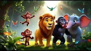  The Jungle Friends Adventure 🦁🐒🦍🐘 | 3D Cartoon Story & Poem for Kids