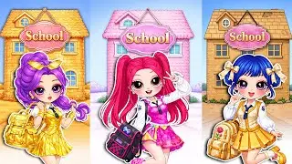 Rumi, Zoey & Mira Glow Up in Cardboard, Golden & Fluffy Fashion in SCHOOL | DIY Paper Fashion Dolls