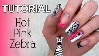 Sculpted Zebra and Hot Pink Acrylic Nail Art Tutorial