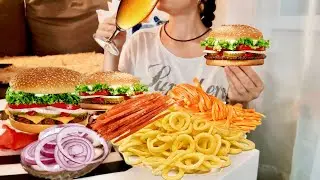 BURGER WHOPPERS + CHIPS + CHEESE + FISH + ONION + JUICE | MUKBANG NO TALKING | EATING SHOW | FOOD 