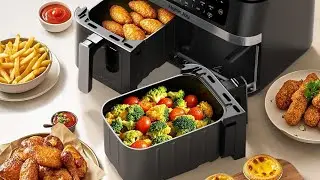 Large Capacity! 10-in-1 Dual Basket Air Fryer with View & Paper Liners 👀