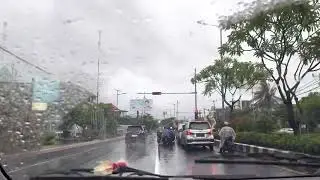 Driving around Bali in Rain, Denpasar, Indonesia