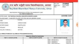 RRBMUniv Matsya University Alwar Admit Card 2019 for B.A, B.Com, B.Sc Part I, II and III