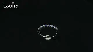 Louily Half Eternity Blue And White Sapphire Wedding Band For Women In Sterling Silver