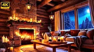 4K Cozy Cabin +FIREPLACE +RELAXING JAZZ The Most Relaxing Winter Ambience