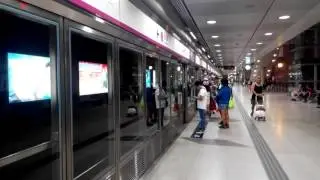 A 7 car and 8 car train at Tsuen Wan West