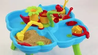 TEMI 4-in-1 Sand Water Table, 32PCS Sandbox Table with Beach Sand Water Toy, Kids Activity Sensory