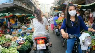 Cambodian Market Tour 2021 - walking around at Orussey Market, Fresh food in Phnom Penh