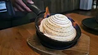 Baked Alaska on fire at Bigfire Restaurant in Universal Citywalk