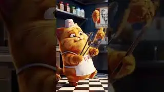 cat working at fried chicken restaurant #cat #funny #shorts