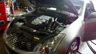 2004 G35 Coupe Dyno. Kinetix cats, 350Z HR Y-pipe, motordyne plenum spacer.