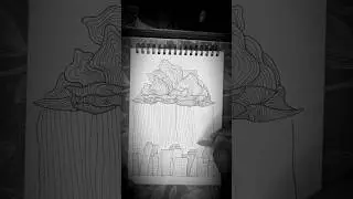 RAINY CITY LINE ART DRAWING | CREATIVE CLOUD & BUILDING SKETCH | EASY PEN ART IDEA 🌸🎀 🌧️ 👀 #drawing