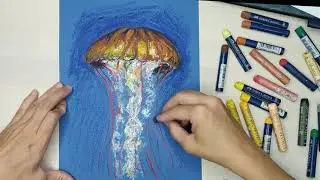 Как нарисовать медузу масляной пастелью | Jellyfish drawing with oil pastels  | Speed painting