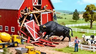 Miniature Repair: Rebuilding the Farm Barn After a Rampaging Bull Attack 🐂