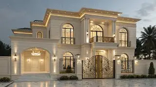 Luxury Modern Classic Villa Design | Elegant House Exterior with Golden Lights | Dream Home Tour