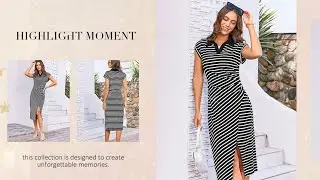 🔴Women's Casual Striped Polo V Neck Bodycon Stretch Midi Dresses @YouTube@monacofashions
